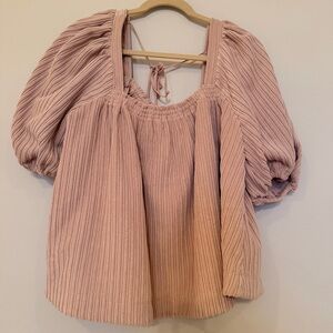 Free People Blush Pink Ribbed Puff Sleeve Top
